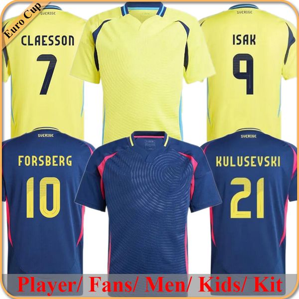 2024 Sweden LARSSON Gyokeres Mens Soccer Jerseys National Team DAH BRO INGESSON Home Yellow Away blue Adult Football Shirts Uniforms kids ki