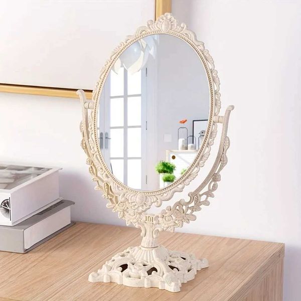 Vintage Makeup Mirror European Desktop Makeup Mirror Double Sided Minimalist Makeup Mirror Y240819