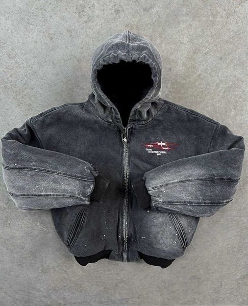 Jackets masculinos Divin Retro Retro Laundry Jacket Y2K zíper do zíper do rock Hip Hop Retro Bordado Super Grande Capuz Sportswear Zipper Ja