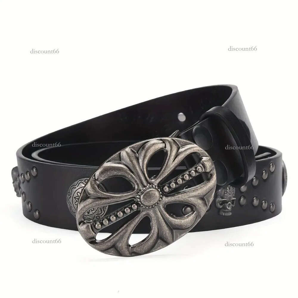 Vintage Skeleton Head Bohemian Hip Hop Punk Leather Belt Riveted Pants Bands Y2K Style 241107
