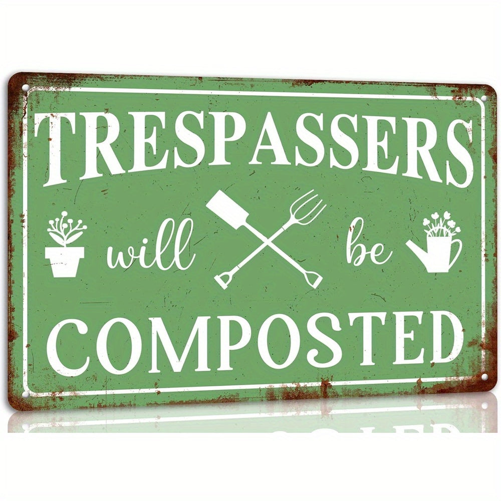 TEMU Composted Vintage Metal Tin Sign Funny Garden Sign Warning Sign Garden Decorations Garden Wall Decor Art Plaque Farmhouse Yard Art Vintage