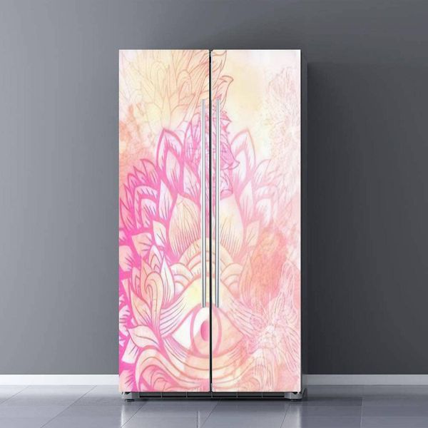 Golden Mandala Refrigerator Wrap Bohemian Flower Fridge Sticker Full Door Cover Peel and Stick Home Decor Boho Floral Wallpaper