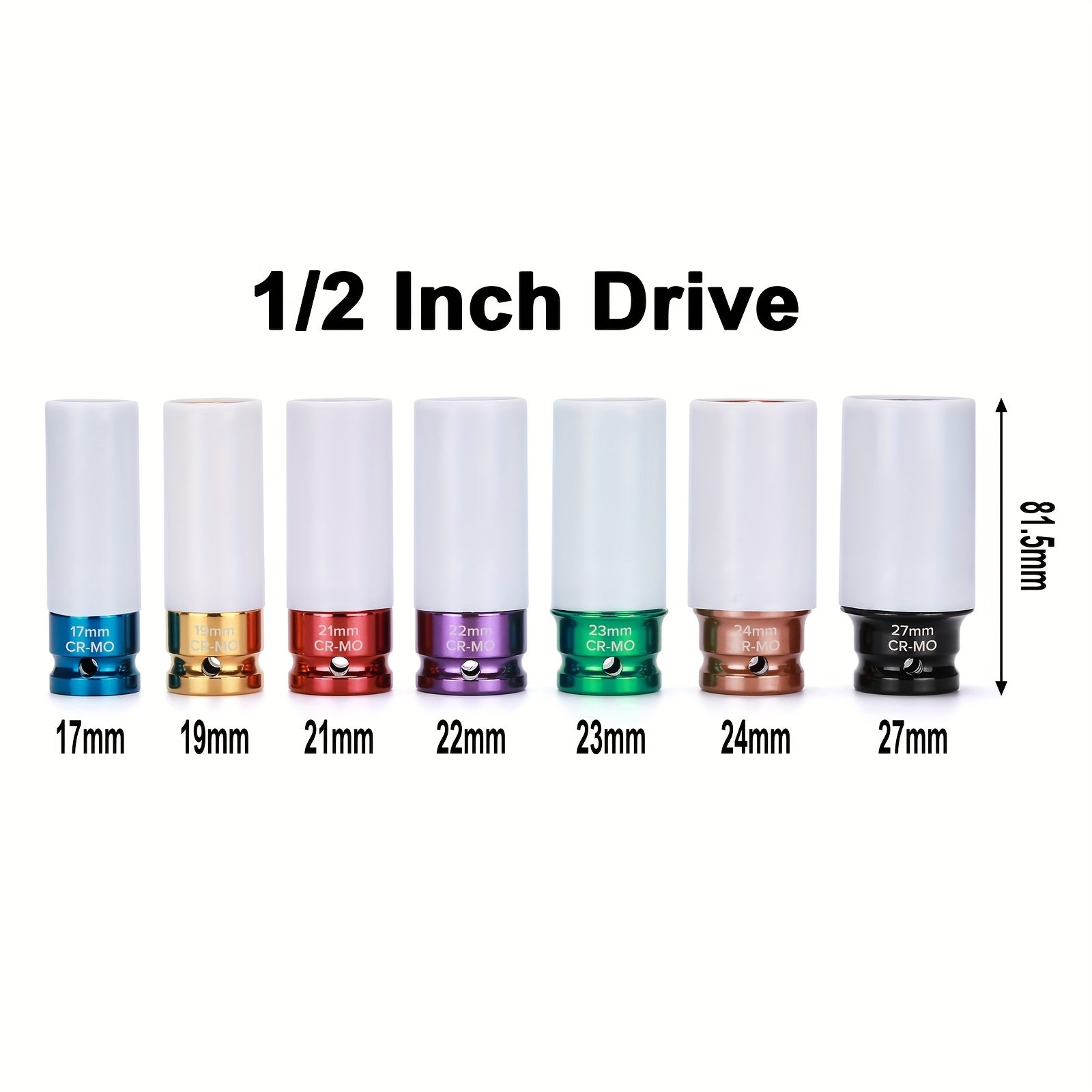 TEMU 4-5-7pcs 1-2 Inch Drive Socket Set, Metric 6 Point Protector Socket, Deep Non-marring Impact Socket Set For Tire Protection, Thin-walled Wheel