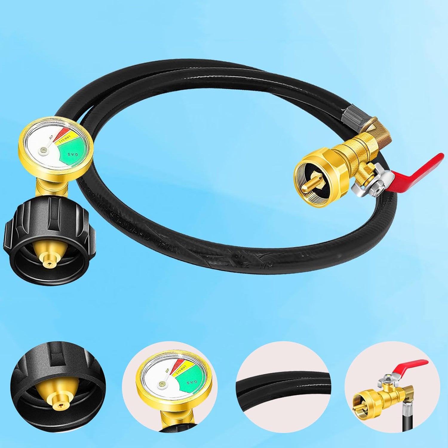 TEMU 4ft-48'' Propane Refill Adapter Hose With Gauge, Propane Refill Adapter Extension Hose For 1lb Propane Gas Tanks With Control Valve, 1lb Propane