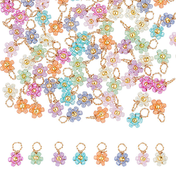 80 Stück 8-farbige Blumen-Glasperlen-Charms