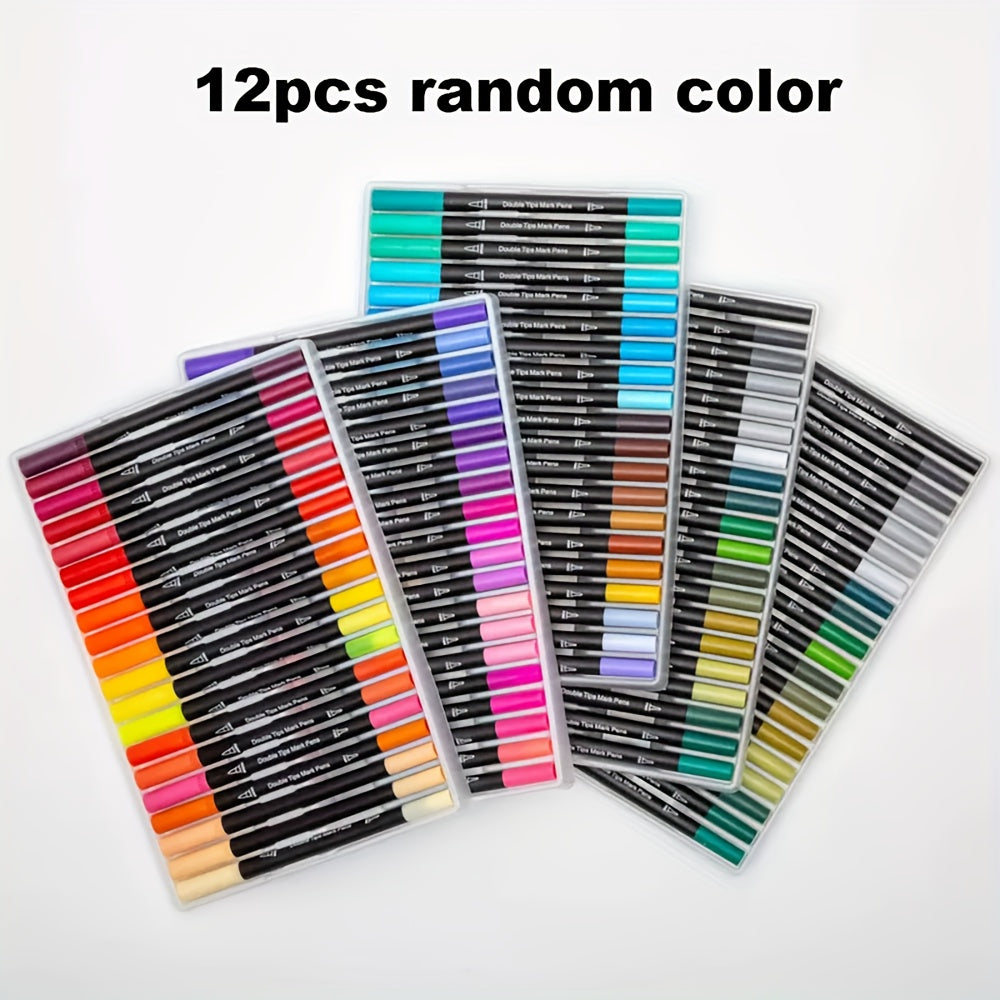 TEMU Dual-headed Art Brush Set - [professional Artistic Use] Dual-headed Markers With A Comfortable Grip, Portable Set, Hand-drawn Design - Suitable