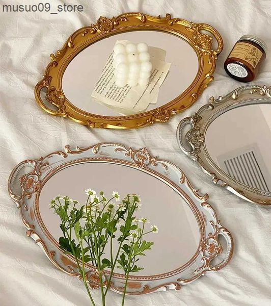 Decorative Plates European Decorative Plate Storage Tray Oval Jewelry Display Rotary Mirror Candy Decor Make Up L240910