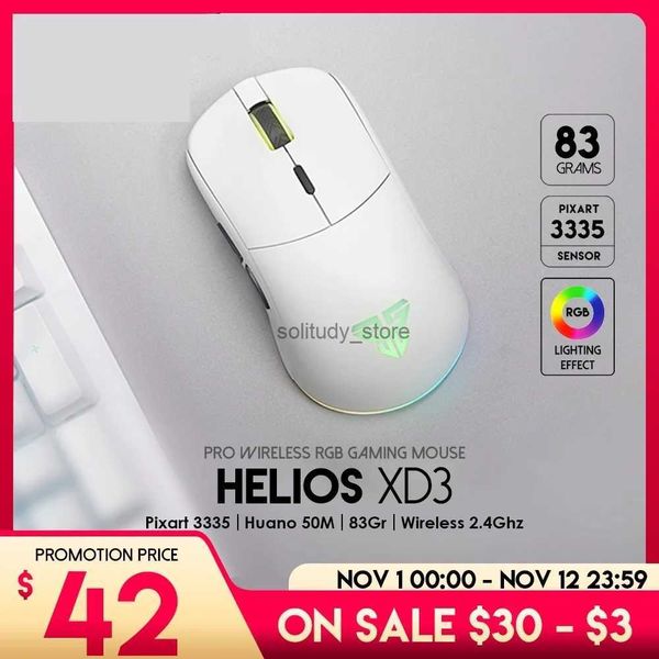 Mice Top XD3 Wireless and Wired Mouse PIXART 3335 16000 DPI and RGB 83gr Light Gaming Mouse Huano 50 Million Switch Mice Q240613