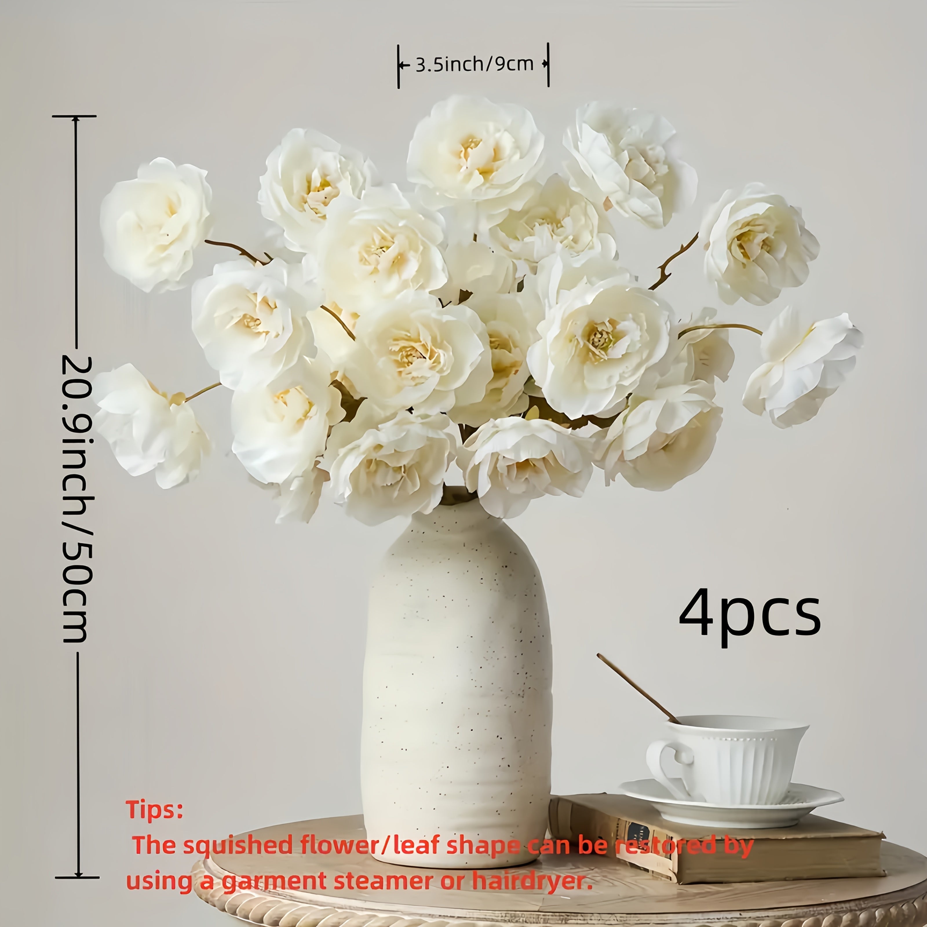 TEMU 20pcs Elegant White Peony Artificial Flowers- 4pcs, Weddings And Home Decor, Vase Fillers, Suitable For All , No Container Needed, Ideal For