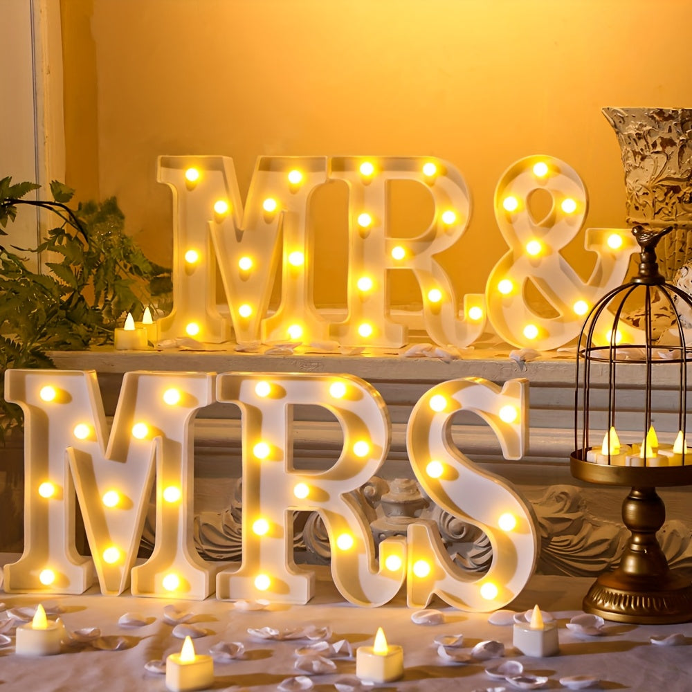 TEMU A Set Of 6 Wedding Decoration Holiday Party Packages, With Led Lights And Neon Letter Desktop Logos For "mr. And Mrs.", Photo Props And