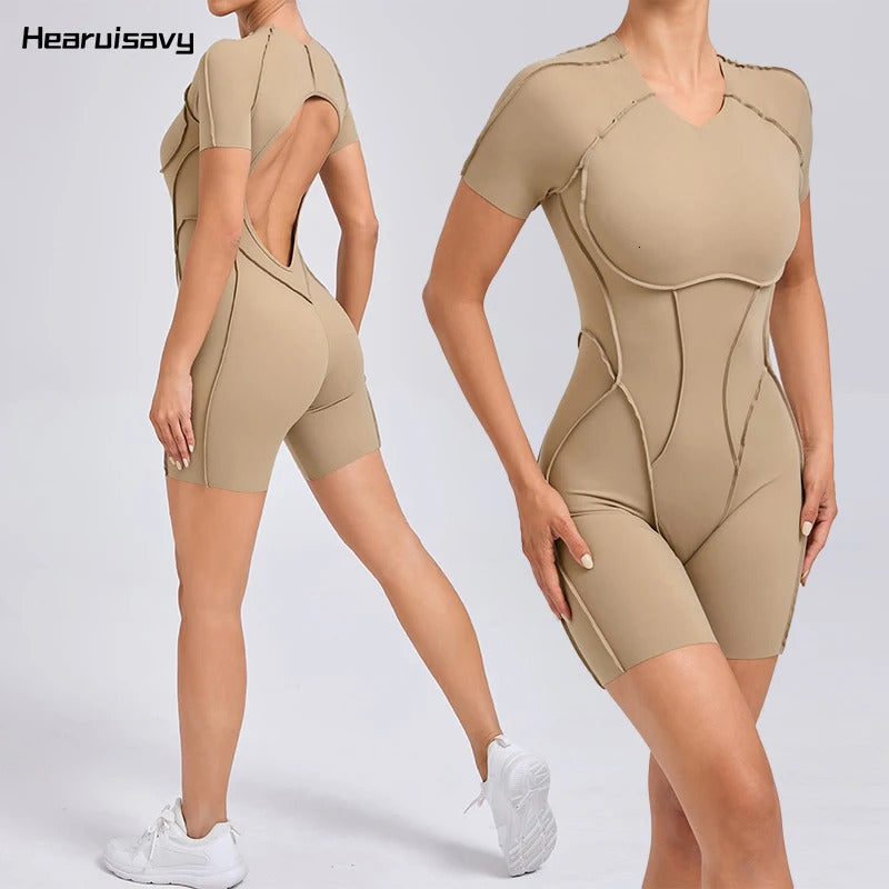 Hearuisavy 2025 Style Workout Jumpsuit Gym Yoga Clothes Sportswear Women Short Sports Jumpsuit Long Sleeves Fitness Overalls 251011