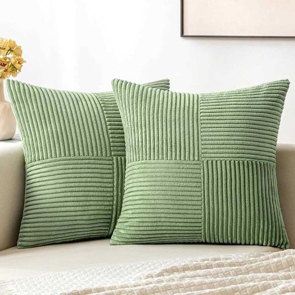 Green Textile Throw pillow Covers 18x18 Inch for Living Room Couch Bed Sofa Soft Striped Corduroy Square Cushion Case 45x45 CmM240717