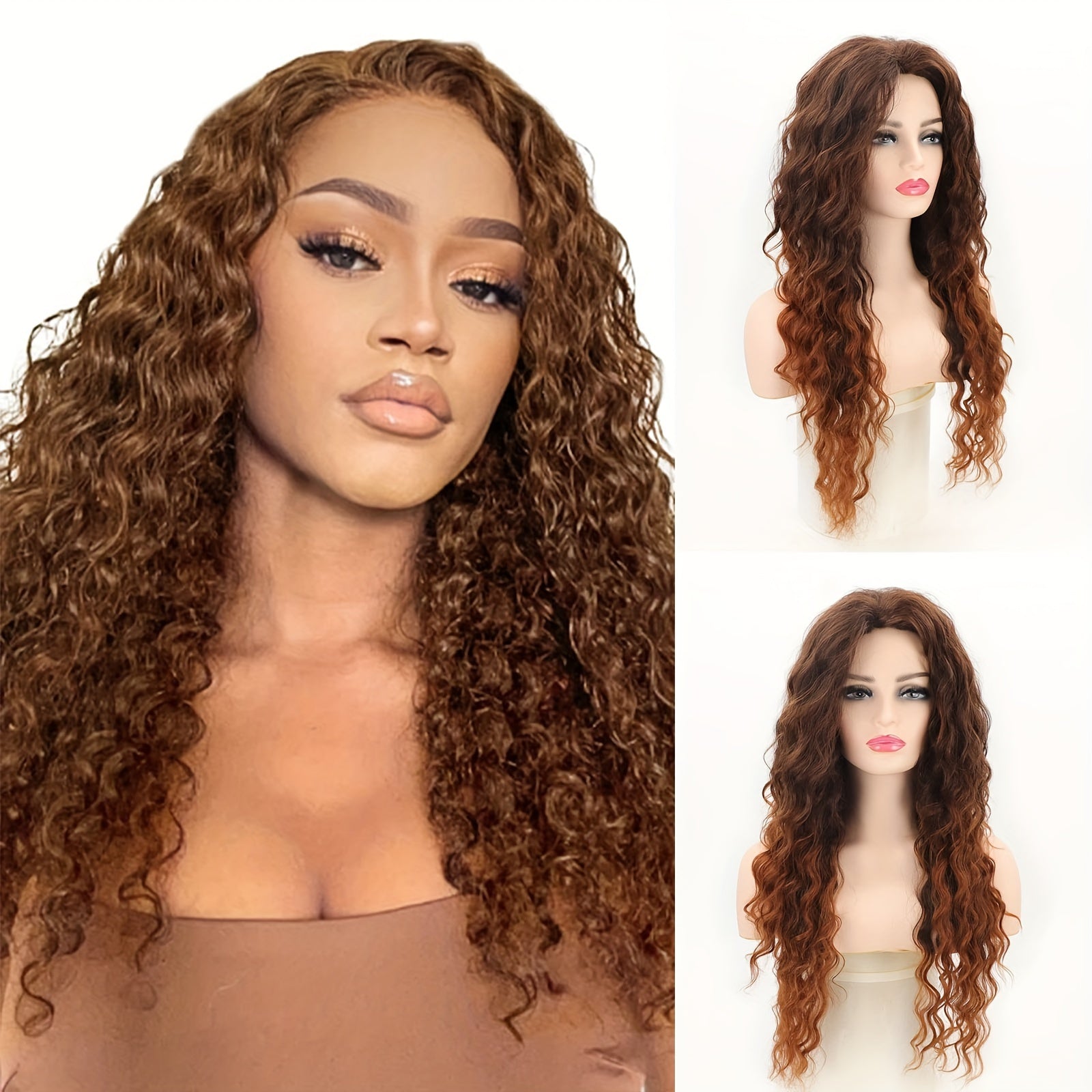 TEMU 28-inch Wig Women's Microwave Curly Wig Brown Wig Lazy Everyday Party Wig