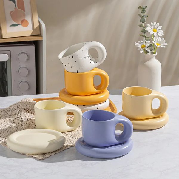 1 set of 400ml ceramic coffee chubby cupshaped sauce creative and cute fat handle cup with suitable for office home room decoration 240927