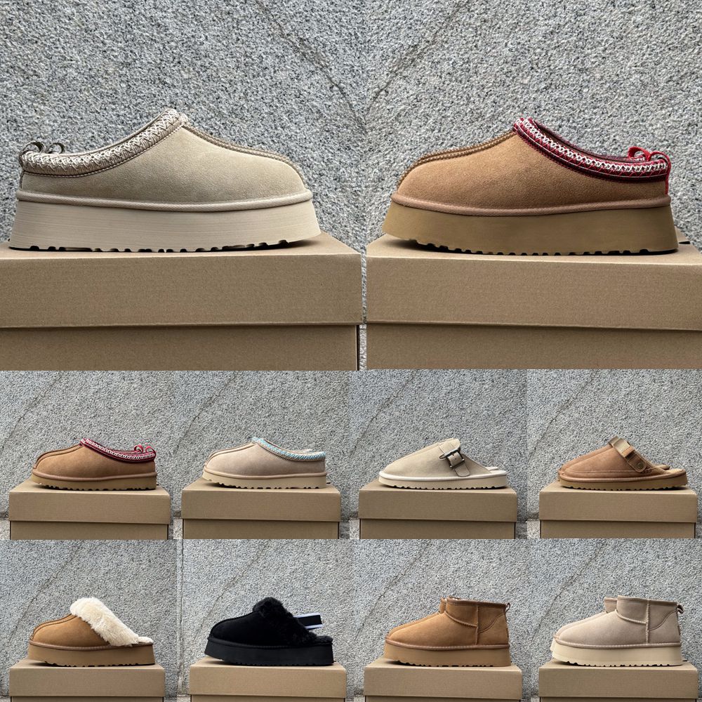 uggssneaker Tazz Slippers Disquette Scuffette Australian Sliders Sandals Women Men Chestnut Genuine wool