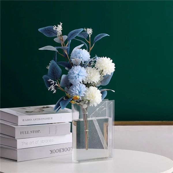 Transparent acrylic vase desktop vase bookshelf decoration book shaped vase used for el home office wedding decoration 241216