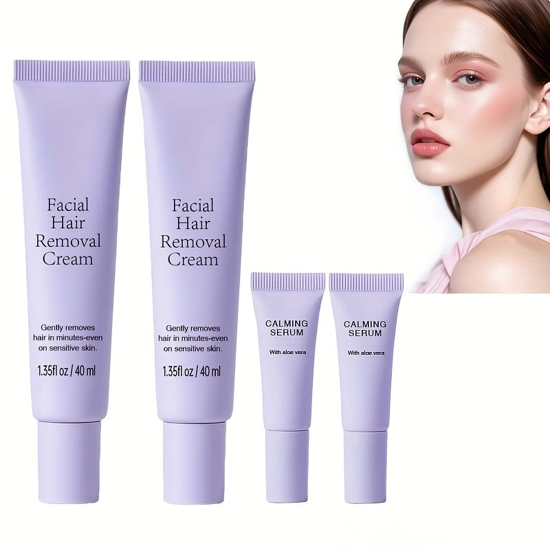 TEMU Hair Removal Cream For Face - 1.35 Fl Oz - Perfect With Post-hair Removal Facial Serum 4-pack - Gentle Formula - Suitable For , , Gentle Daily