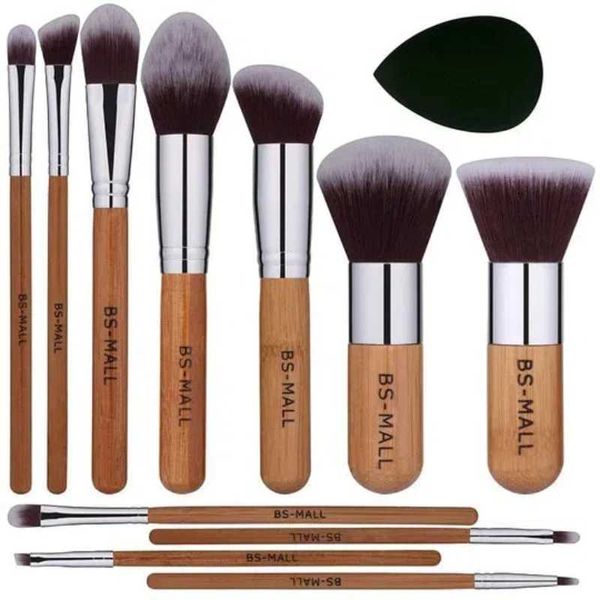 11Pcs Bamboo Makeup Brush Set Synthetic Kabuki Brush Set With Organizer Bag Makeup Sponge W241216