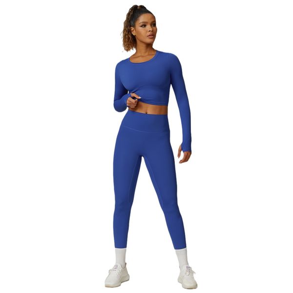 Women Yoga Set Yoga Clothing With Chest Pads V-Neck Long Sleeve High Waist No Embarrassment Line Yoga Pants Yoga Clothing Set