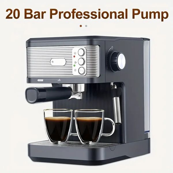 1PC Bar Espresso Coffee Maker Machine, Professional Espresso Coffee Maker With Milk Frothed Steam Wand, Semi-Auto Compact Cappuccino Machine
