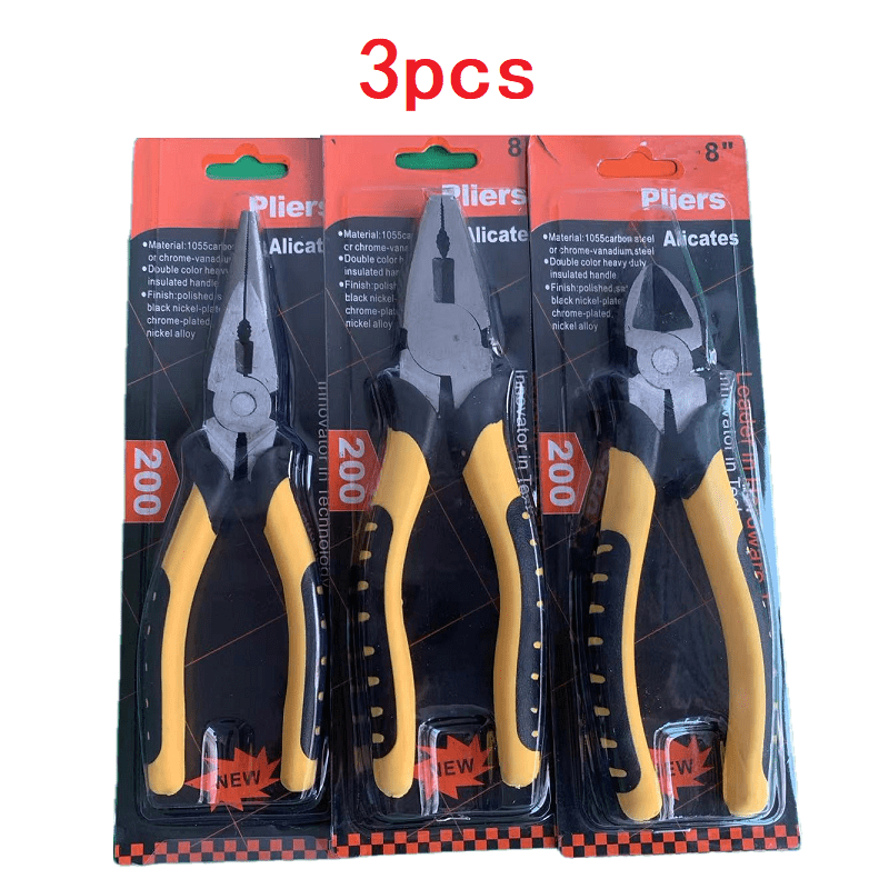 TEMU 3pcs 8-inch Combination Pliers Sets, Strong Multi-functional Electrical Pliers, Wire Cutter, Diagonal Cutting Pliers, Needle Pliers, Versatile
