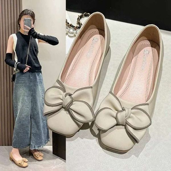 Elegant Bowknot Ballerina Women&#039;s Round Toe Low Heel Comfort Slip-On Ladies Leather Soft-soled Single Shoes Women