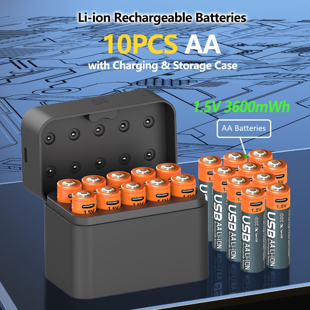 TEMU Save Big With 10-pack Usb Rechargeable Aa Batteries - 1600 Cycles, 2.5h Fast Charge Via Usb-c, To Nimh For -dslr Cameras