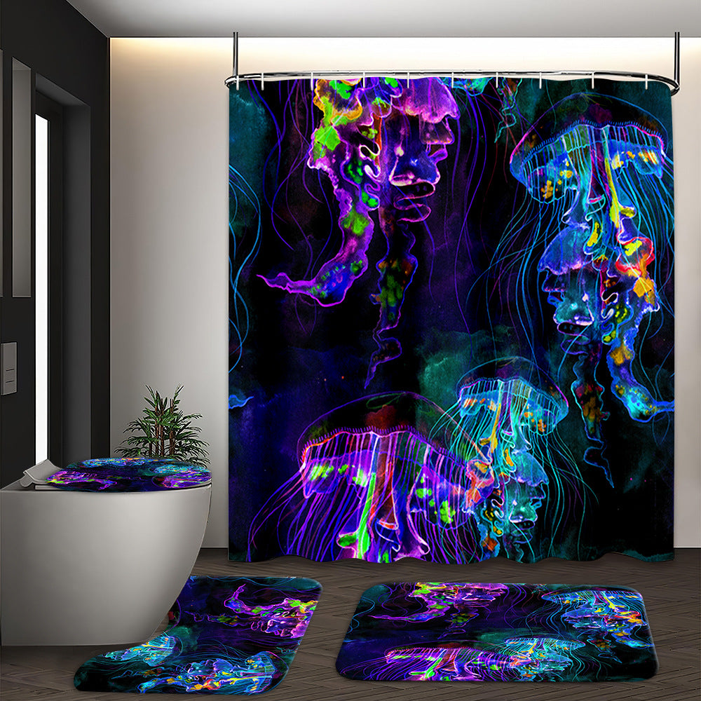 YL-37552 Hot selling digital printed shower curtain animal waterproof, mildew-proof and moisture-proof bathroom dry and wet separation curtain