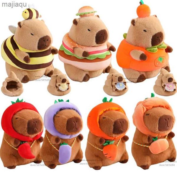 Plush Dolls Cosplay Bee Capybara Hamburger Cloth Capibara PLushie Stuffed Vegetable Pumpkin Carrot Peppers Eggplant Hoodie Hat Toys for KidL