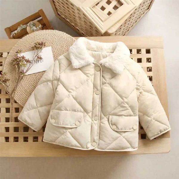 New Winter Childrens Warm Cotton Jacket Rabbit Fur Collar Baby Short Quilted Jacket Childrens Clothing Boys Thick Coat M241018