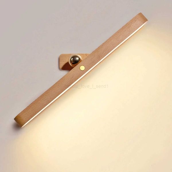 Wooden LED Night Light Mirror Front Fill Light Portable Rechargeable Magnetic Wall Lamp Bedroom Bedside LampCL240722