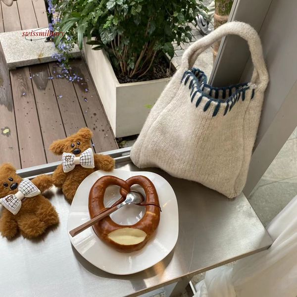 Korean Ins Wool Handbag 2023 Autumn-Winter New Versatile Knitted Small Shoulder Bag #18 swissmilitary