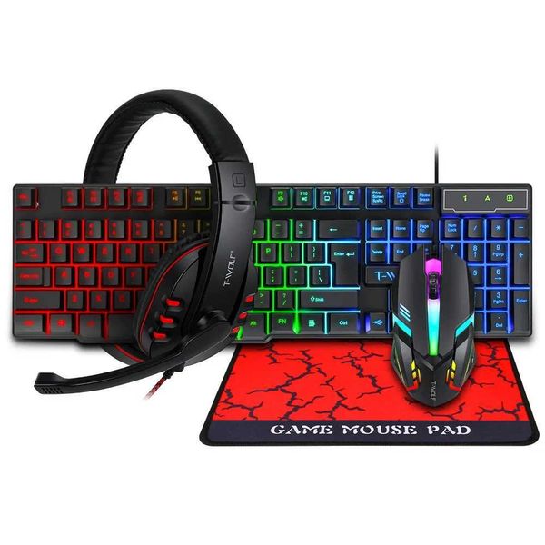 Spanish Keyboard Mouse Headset Mousepad Set Mechanical Feel Game 104 Keys Keyboards 1200DPI Mice Headphone Combos for PC GamerM240715