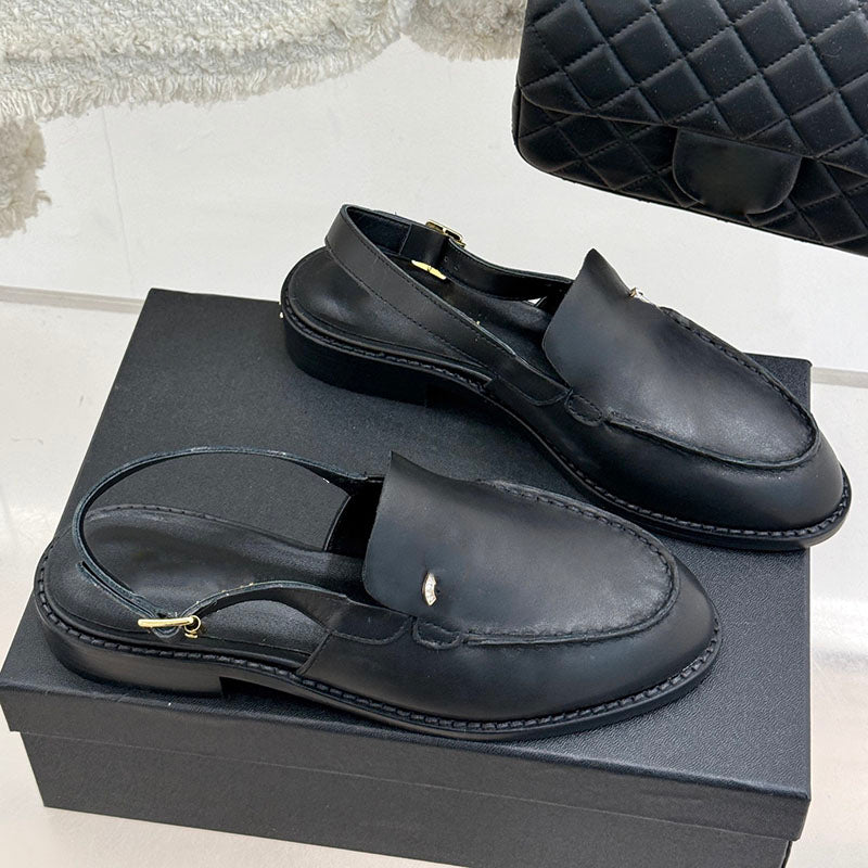 Women Slingbacks Sandals Designer Moccasins Calfskin Loafers Slip On Outdoor Leisure Shoe Chunky Heels Casual Shoe Quilted Texture With Dust Bags Sl