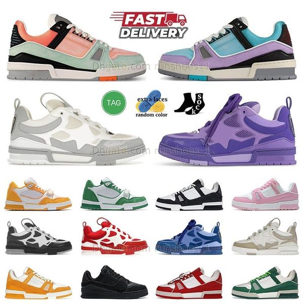 Snakeskin Skate Sneakers Casual Shoes Mens Womens Designer Embossed Skates Trainers Leather Low Top Calfskin Green Purple Grey Pink Plate-fo