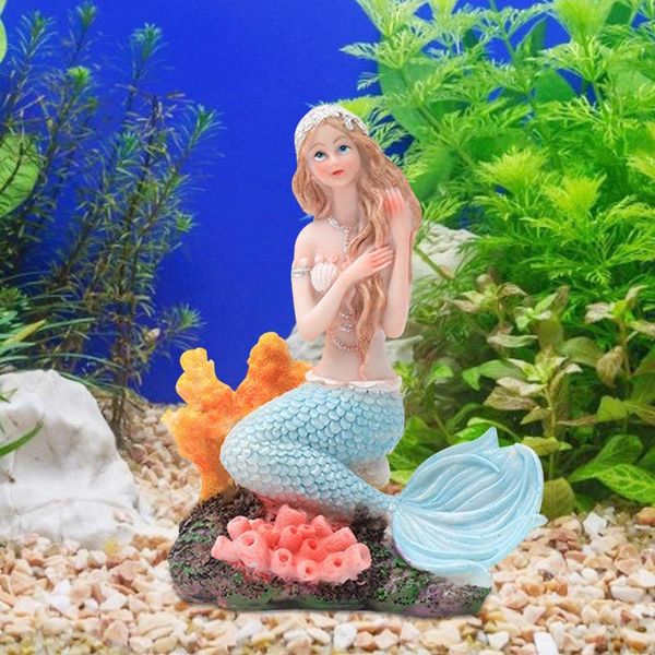 Decorative Objects Figurines Mermaid Fish Tank Ornament Figurines Miniature Resin Decorations Artificial Aquarium Decor 6 Styles DIY Aquariu