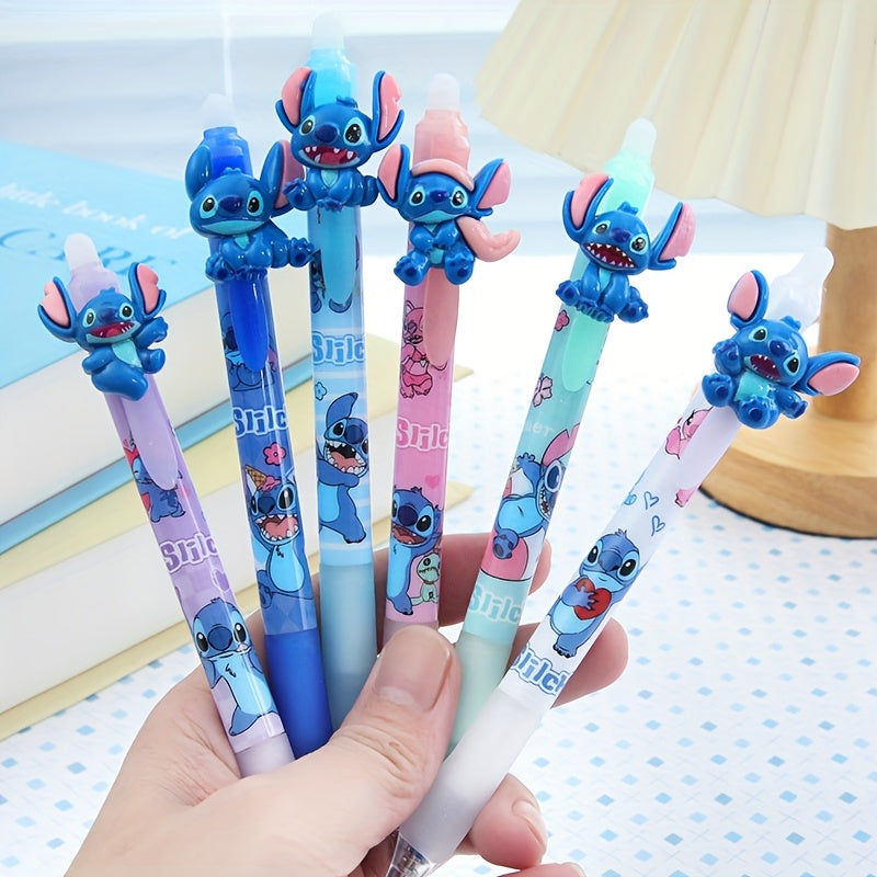 TEMU 6pcs Stitch Erasable Pens, 0.5mm Medium Point, Cartoon Writing Utensils For Students, Learning Supplies, And Prizes, School Supplies, Cute