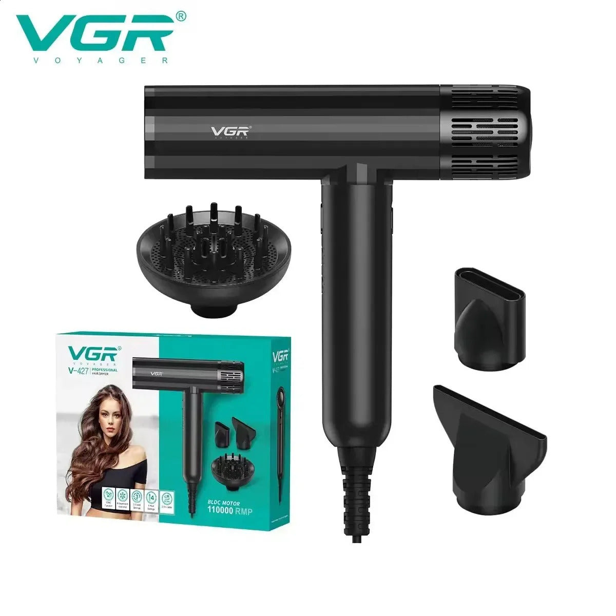 VGR Hair Dryer Professional Air Blower Brushless Motor 110000 RPM Negative Ion Styling Blow Machine V427 250106