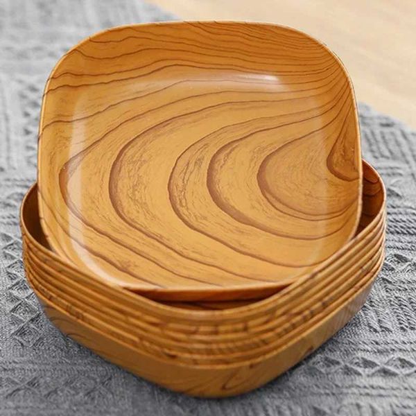 Kitchen Wood Grain Plastic Square Plate Salad Bowl Kitchen Spit Bone Dish Plate Coaster Serving Plate for Dining Snack NutsC241213