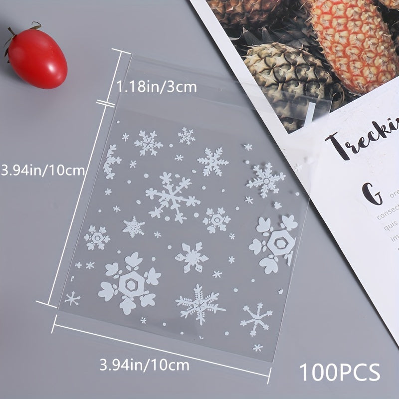 TEMU 100pcs, Clear Snowflake Christmas Printing Cookie Bags, Self-adhesive Treat Bags, Handmade Tassel Candy Bags, Bag, Small Items Storage Packaging