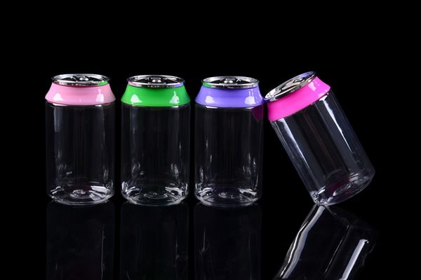 90ml transparent coke bottles plastic bottles PET material food soda can 3.5g candy packaging jar milk bean bottle with different color scre