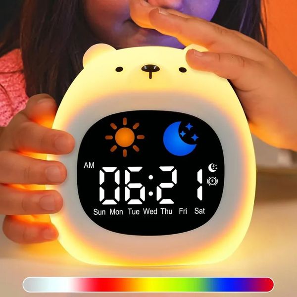 Alarm Clock for Kids Sleep Training Clock Cute Touch 9 Colors Night Light with White Noise Machine for Children Bedroom 250207