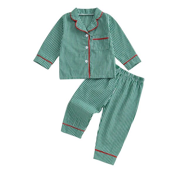 Clothing Sets 1-4Years Kids Baby Girl Boy Christmas Pajamas Set Autumn Plaid Print Long Sleeve Shirt and Pants 2Pieces Set Toddler Sleepwear