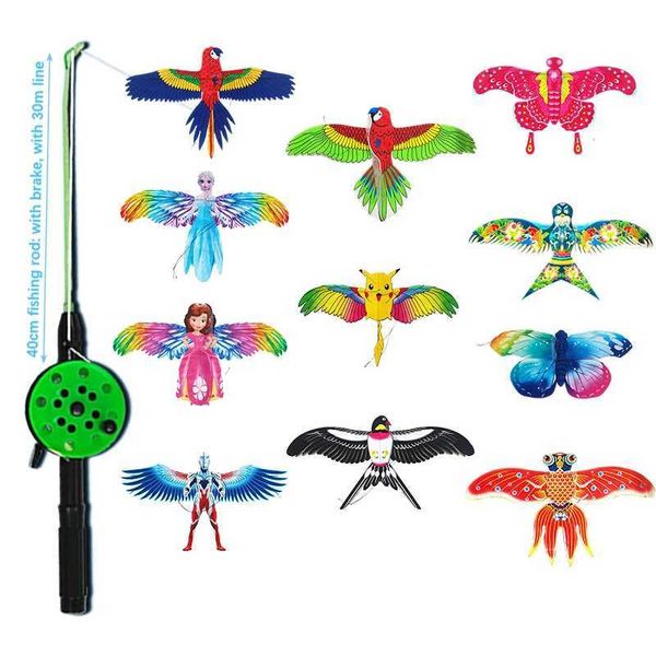 Kites Kite 1Set Children Kite Toy Cartoon Butterfly Swallows Eagle Kite With Handle Kids Flying Kite Outdoor Toys z241129