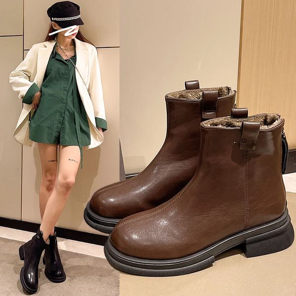 platform high heels short boots womens fashion keeping warm womens back zipper ankle boots autumn and winter plush womens shoes 241106
