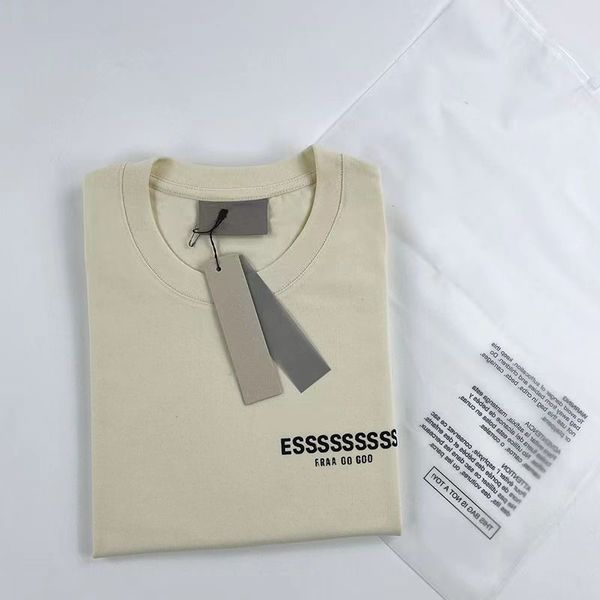 Verão Designer Essial Tiradores Moda de camiseta Moda de algodão puro Letra grande essencialsl Tshirst White Tees Sports Casual Loose Mens T