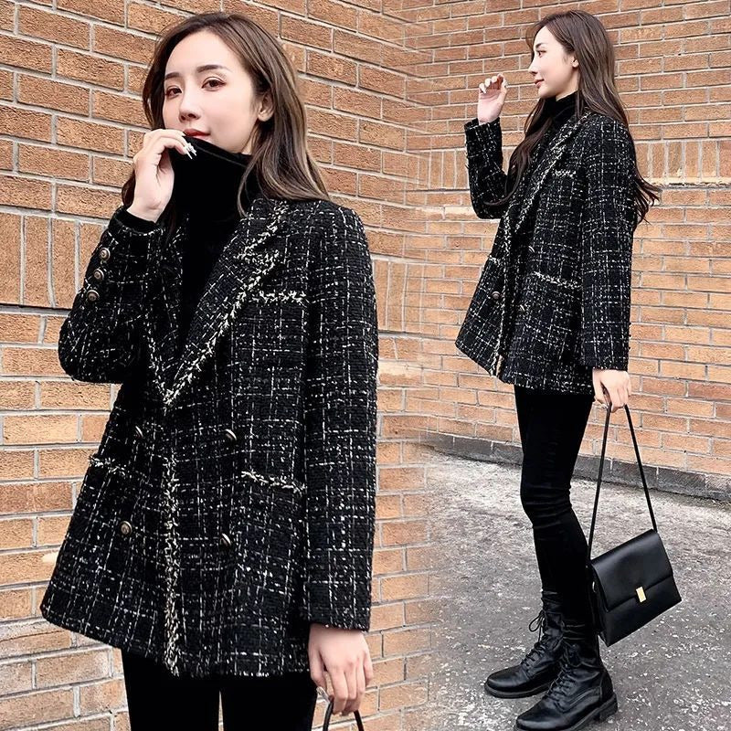 Womens Jackets Plaid Tweed Blazer Jacket Woman Outerwear Winter Coat Clothing Vintage Clothes Fashion Coats Heavy 221122