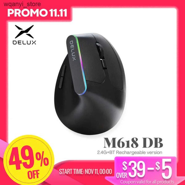 Mice Delux Ergonomic Vertical Mouse Rechargeable Wireless RGB Mouse Bluetooth 2.4G 4000DPI Gaming Silent Mice For Laptop PC L240910