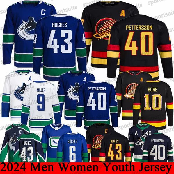 #43 Quinn Hughes Canucks hockey jersey #40 Elias Pettersson Elias Lindholm Brock Boeser Dakota Joshua Linden J.T. Miller Conor Garland Pavel