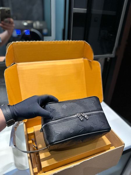 Classic black emed toiletry Genuine leather design makeup package clutch handbag cosmetic bags evening bag wallet purse